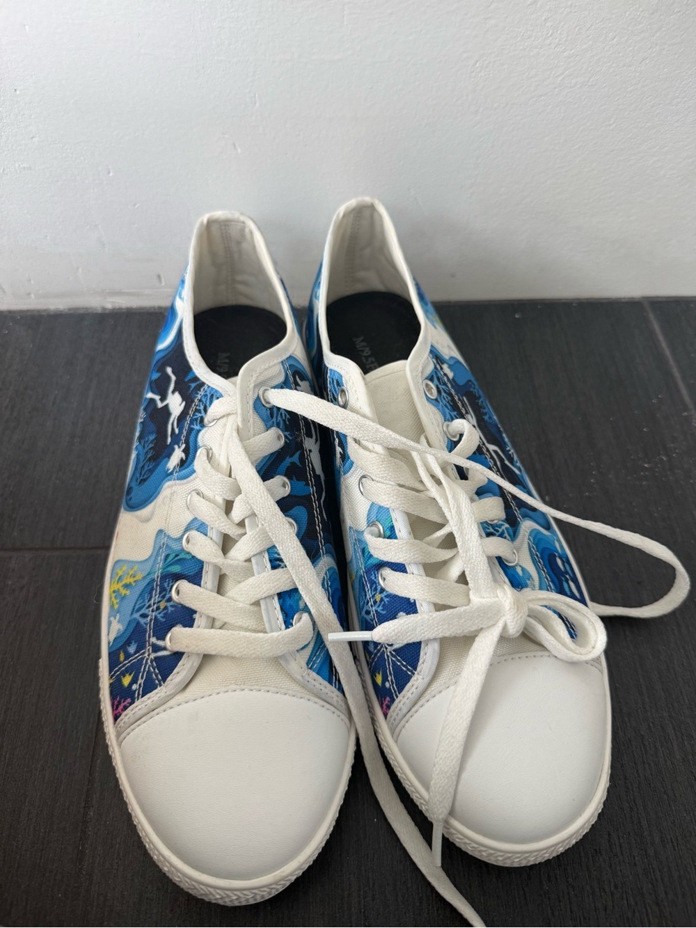 White Sneakers with Blue Ocean Graphic Print